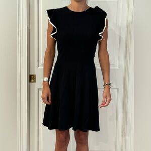 Shoshanna Black Mini Dress with White Ruffle Trim